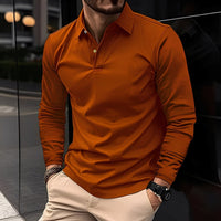 Deacon - Bequemes Langarm-Poloshirt in Orange