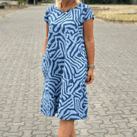 Elena | Auffälliges Sommerkleid mit Rundhalsausschnitt in Blau