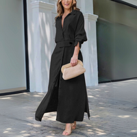 Patricia | Damen Elegantes Knöpfen Maxikleid in Schwarz