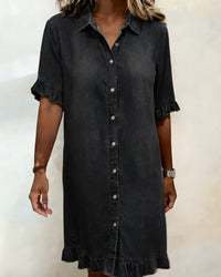 Belinda| Bequemes Denim-Kleid mit schmeichelnder Raffung in Schwarz