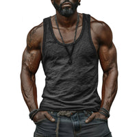 Men's Casual Breathable Skin-friendly Cotton U-neck Slim Fit Tank Top in Dunkelgrau