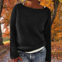 Manuela | Damen Lässiges Boot-Hals Strickpullover in Schwarz