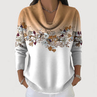 Lena | Damen Pullover mit Blumen stilvoll & zeitlos in Kamel