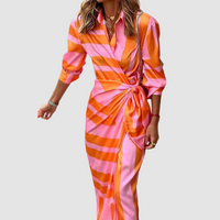 Cecilia | Elegantes Vibrant Midi Kleid mit Print in Orange & Rosa