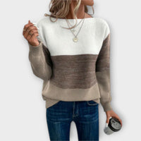 Aurora - Eleganter dreifarbiger Patchwork-Pullover in Braun
