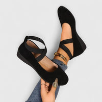 Helene | Damen Überkreuzriemen Ballerinas Schlupf – Riemen Ballerinas Elegant 2026 in Schwarz
