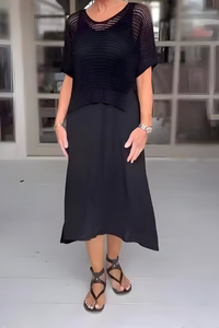 Mila | Feminines Damen-Sommerkleid mit Strick in Schwarz