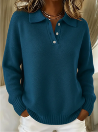 Mara | Eleganter Strickpullover Damen mit Polokragen in Dunkelblau