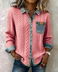 Lena | Chic gestricktes Shirt Damen mit Denim-Details in Rosa