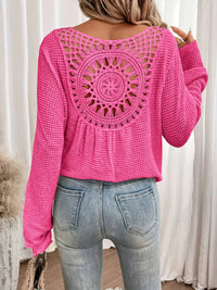 Sacha | Elegantes Waffel-V-Ausschnitt-Shirt in Rosenrot