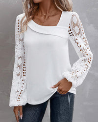 Clara | Damen Bluse elegant casual mit Spitzenverzierung in Weiß