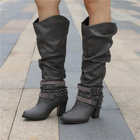 Vivian | Blockabsatz Gepolstert Kniehohe Stiefel in Grau
