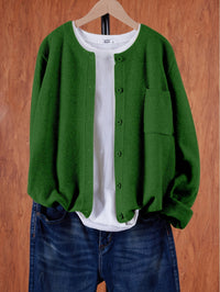 Eugenia | Damen Rundhals-Cardigan mit Knöpfen und Tasche in Dunkelgrün