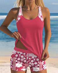Felicia | Damen Blumenprint Tankini Badeanzug Set in Rosa