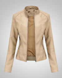 Luisa | Damen Klassische Hohem Kragen Lederjacke in Beige