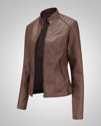 Luisa | Damen Klassische Hohem Kragen Lederjacke in Braun