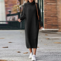 Dina | Langes Strickkleid Damen modern & stilvoll tragbar in Schwarz