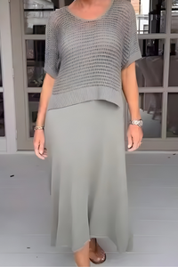 Mila | Feminines Damen-Sommerkleid mit Strick in Grau
