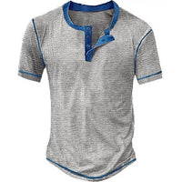 Lässiges Henley Oberteil Im Retro Farbblock Stil für Herren in Hellgrau