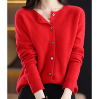 Miriam | Damen Bequem Woll Strickjacke in Rot
