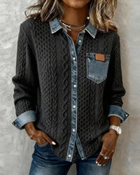Lena | Chic gestricktes Shirt Damen mit Denim-Details in Dunkelgrau