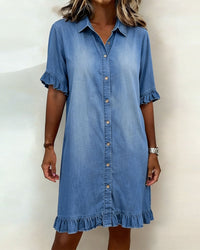Bequemes Denimkleid mit schmeichelhafter Raffung in Blau