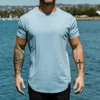 Herren Rundhalsausschnitt Kurzarm T-Shirt in Hellblau