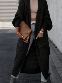 Damen Maxi Cardigan mit langen Ärmeln und Taschen in Schwarz