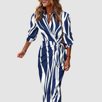 Cecilia | Elegantes Vibrant Midi Kleid mit Print in Dunkelblau & Weiß