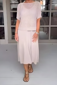Mila | Feminines Damen-Sommerkleid mit Strick in Beige
