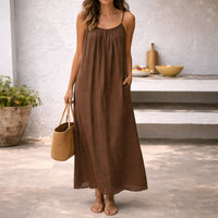 Tamara | Spaghettiträger Maxi Sommerkleid in Braun
