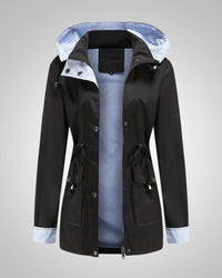 Anneliese | Damen Kapuze Kordelzug Regenjacke in Schwarz