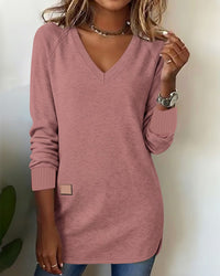 Emma | Modischer Damen Pullover V-Ausschnitt elegant in Rosa