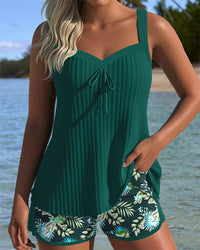 Olina | Gestreifter Tankini mit passenden 2-teiligen Badeshorts in Grün