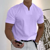 Herren Stehkragen Kurzarm Poloshirt in Lila