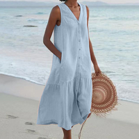 Mary | Damen Luftiges V-Ausschnitt Sommerkleid in Blau