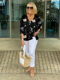 Julia | Florale Bluse Elegante Sommer Look in Schwarz