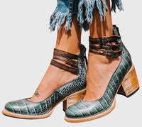 Nina - Damen Elegante Pumps mit Blockabsatz und Komfortpolsterung in Grüne Schlange