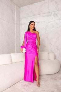 Jocelyn | Einschulter Transparent Abendkleid in Magenta