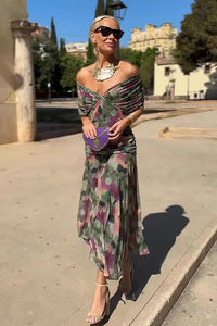 Louise | Elegantes Maxikleid für Feste mit V-Ausschnitt in Blumenstrauß