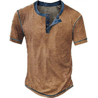 Lässiges Henley Oberteil Im Retro Farbblock Stil für Herren in Kamel