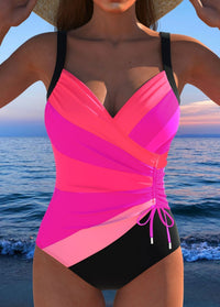 Marie | Eleganter Wickel-Badeanzug mit buntem Print in Rosa