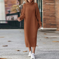 Dina | Langes Strickkleid Damen modern & stilvoll tragbar in Braun