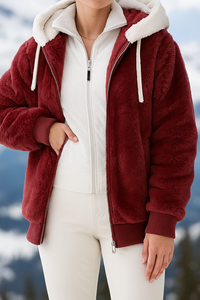 Ashild | Winterjacke aus Pelzfleece in Dunkelrot