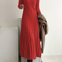 Isabella | Elegantes Damen Maxikleid Stricklook in Rot