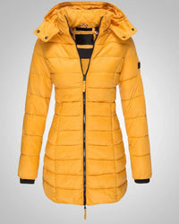 Ella | Damen Lange Kapuzen Winter Daunenjacke in Gelb