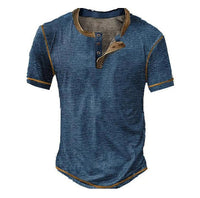 Lässiges Henley Oberteil Im Retro Farbblock Stil für Herren in Marineblau 2