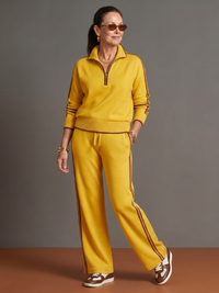 Regen | Zip-Hals Langarm-Seitenstreifen Leggings-Set in Gelb