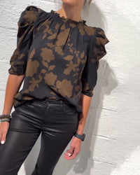 Amelie | Damen Bluse stilvoll Puffärmel & Rüschen modern in Schwarz
