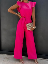 Willow | Rüschenärmel Tailliert Jumpsuit in Rosa